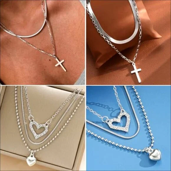 Silver Plated Jewelry Set with Adjustable Necklaces Bracelets Earrings Rings - Picture 4 of 7